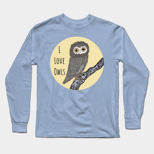 Cute Fuzzy Baby Owl Long Sleeve T-Shirt by Janpaints